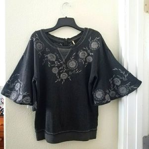 Free People Embroidered Knit Top